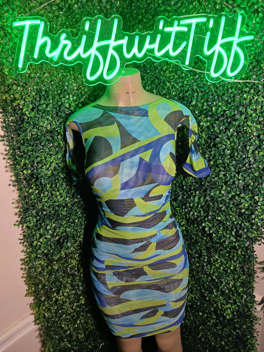 Blue & Green Abstract Bodycon Dress